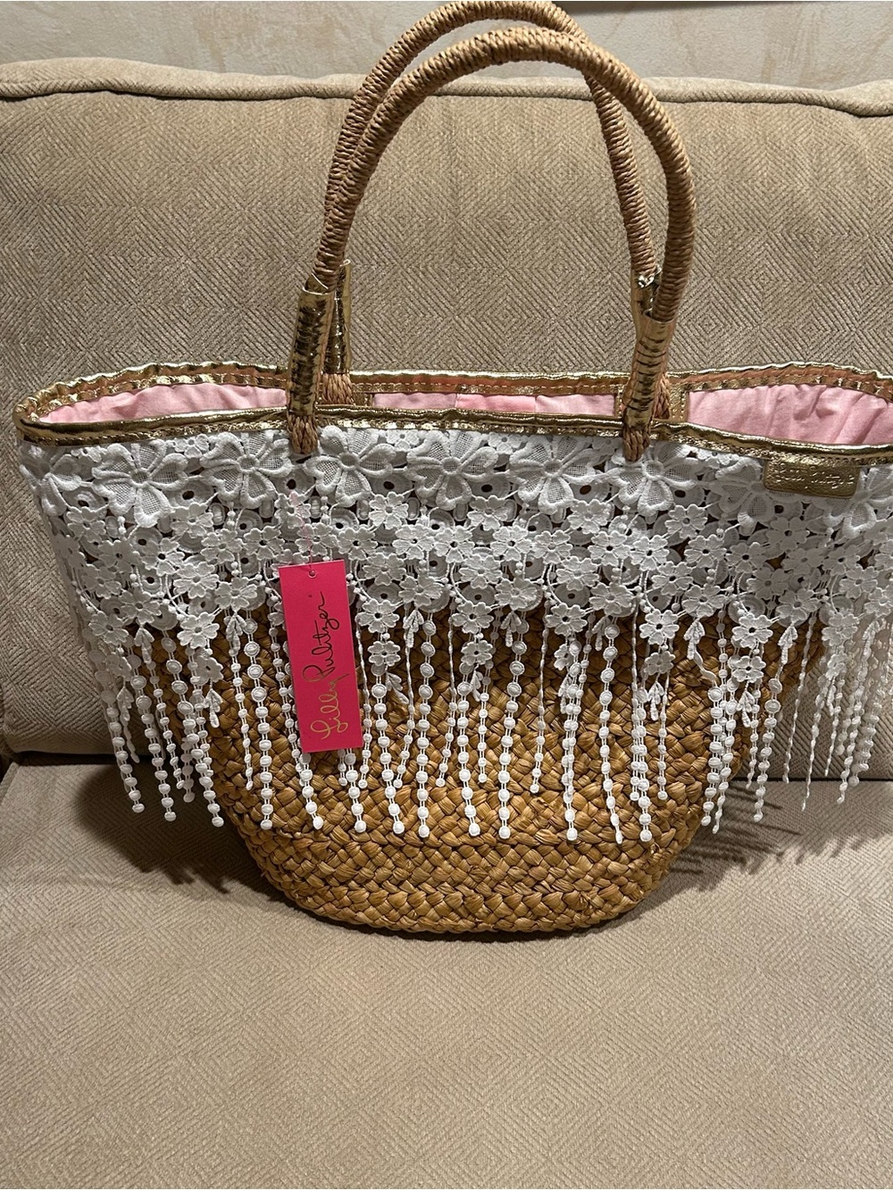 Lilly Pulitzer ivy straw tote style # 001508